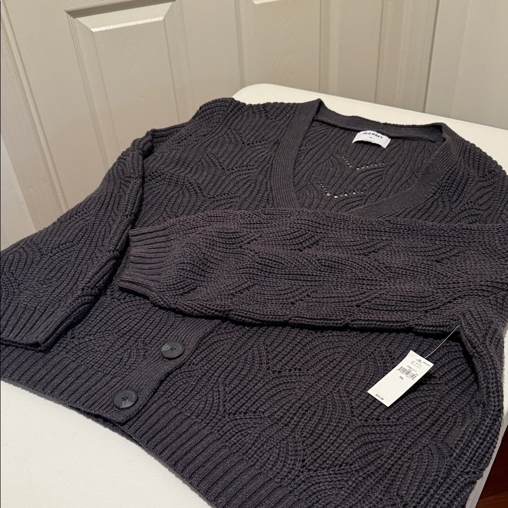 NWT Summer Essential Charcoal Knit Old School Style Button Down Cardigan XXL - Picture 11 of 12